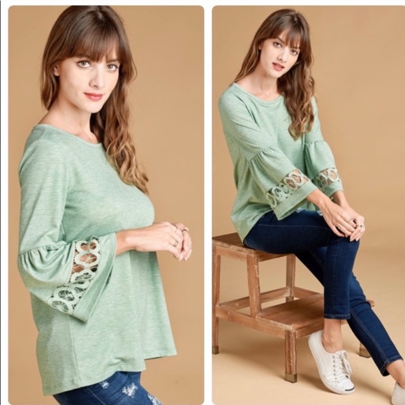 Lovely Mint Green French Terry Top Various Sizes - Picture 2 of 3